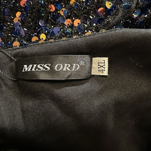 Miss Ord Evening Dress Womens 4XL Black V Neck Short Sheer Sleeve Gown Sequins - Picture 5 of 7